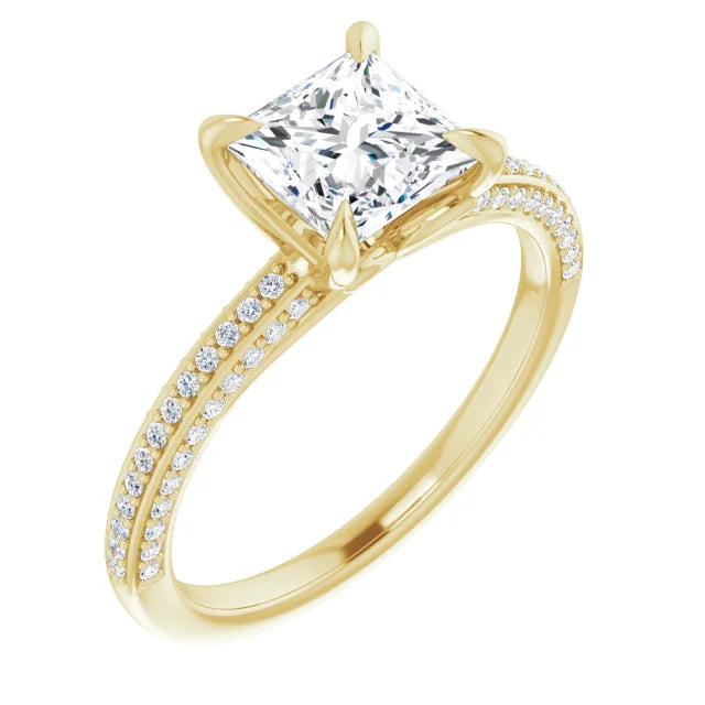 Princess Yellow Gold Pave Moissanite Engagement Ring