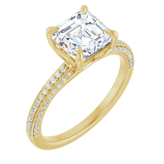 Asscher Yellow Gold Pave Moissanite Engagement Ring