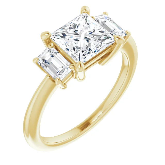 Princess Yellow Gold Tri Stone Moissanite Engagement Ring