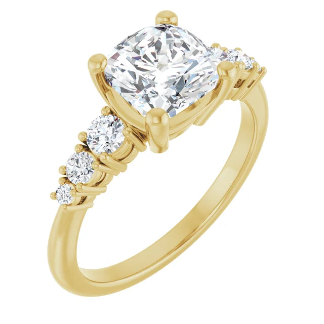 Cushion Multi Stone Accent Style Engagement Ring