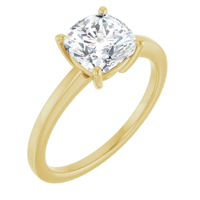 Cushion Yellow Gold Solitaire Moissanite Engagement Ring