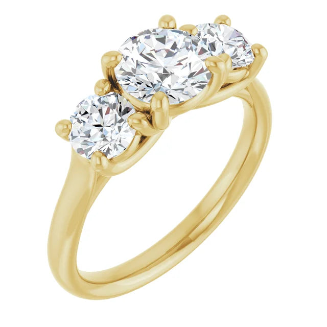 Round Brilliant Yellow Gold Tri Stone Moissanite Engagement Ring