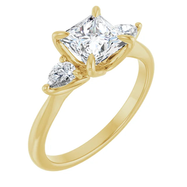 Princess Yellow Gold Tri Stone Moissanite Engagement Ring