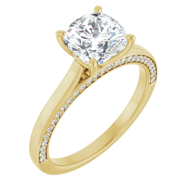 Cushion Yellow Gold Solitaire Moissanite Engagement Ring