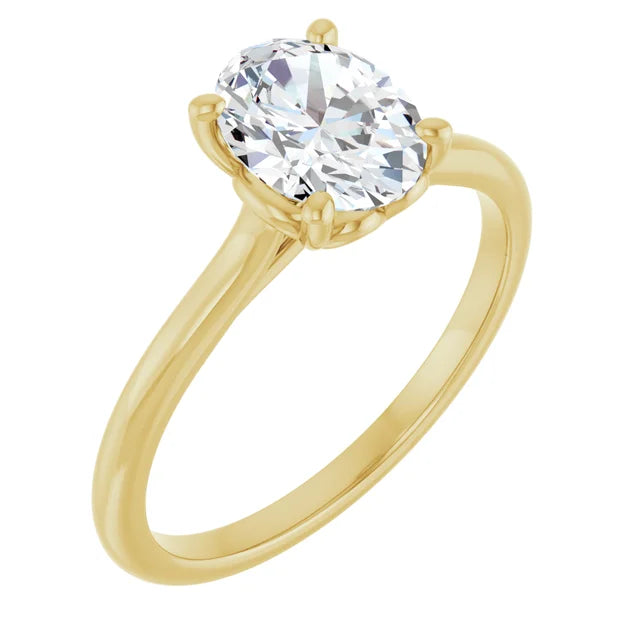 Oval Yellow Gold Four Claw Solitaire Moissanite Engagement Ring