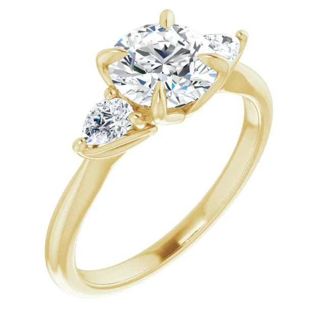 Round Brilliant Tri -Stone Style Pear Accent Engagement Ring
