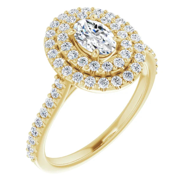 Oval Double Halo Yellow Gold Lab Diamond Engagement Ring