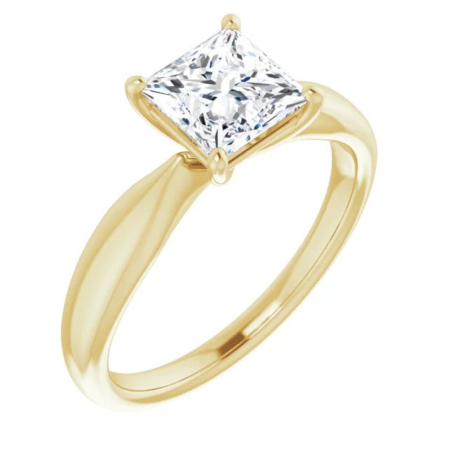 Princess Yellow Gold Solitaire Moissanite Engagement Ring