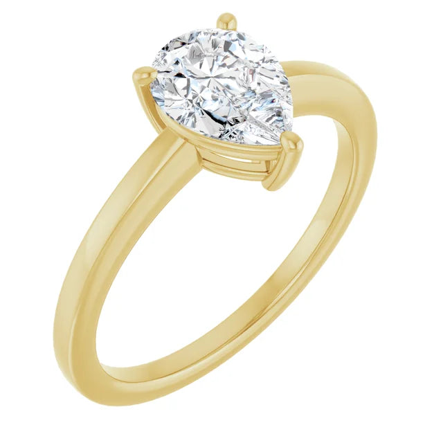 Pear Yellow Gold Solitaire Moissanite Engagement Ring