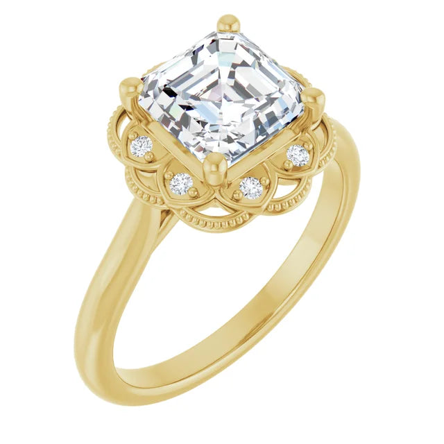Asscher Antique Inspired Design Engagement Ring