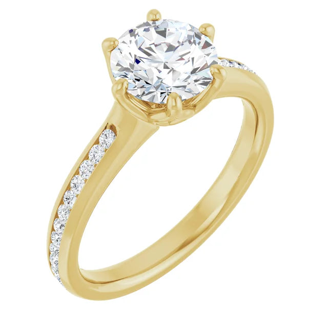 Round Brilliant Six Claw Channel Set Style Engagement Ring