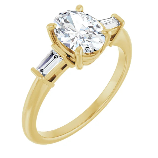 Oval Yellow Gold Baguette Accent Moissanite Engagement Ring