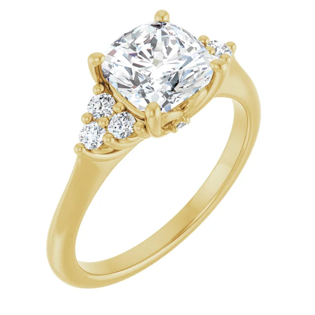 Cushion Yellow Gold Accent Style Moissanite Engagement Ring