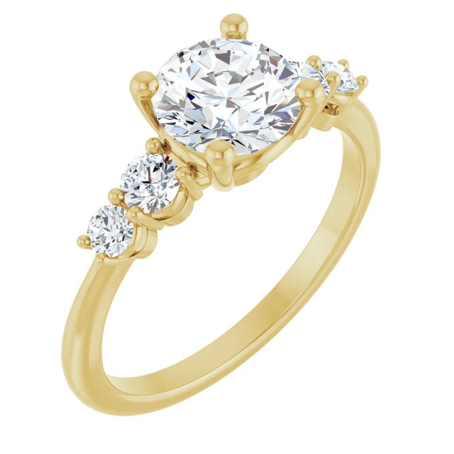 Round Brilliant Multi Stone Accent Style Engagement Ring