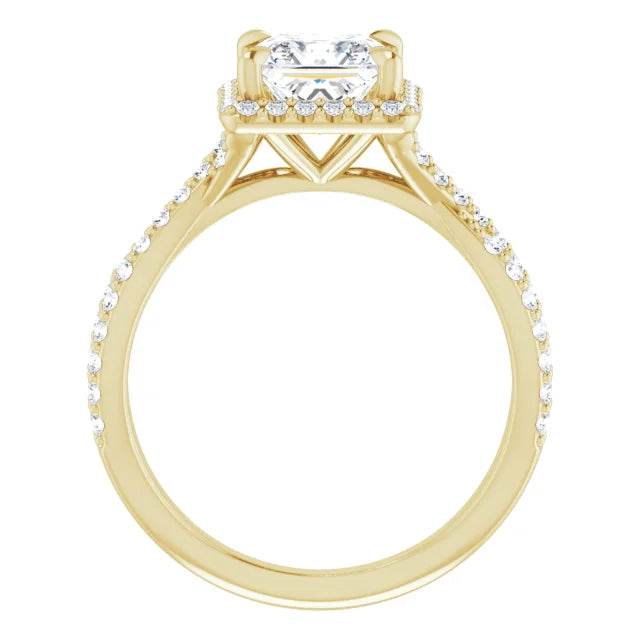 Princess Yellow Gold Twist Band Halo Moissanite Engagement Ring