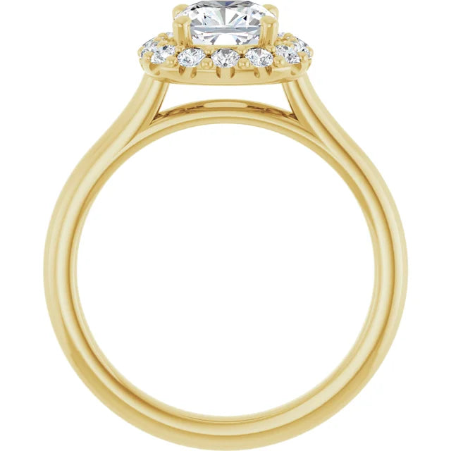 Cushion Halo Solitaire Yellow Gold Moissanite Engagement Ring
