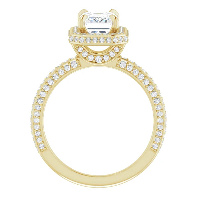 Emerald Yellow Gold Halo Pave Style Moissanite Engagement Ring