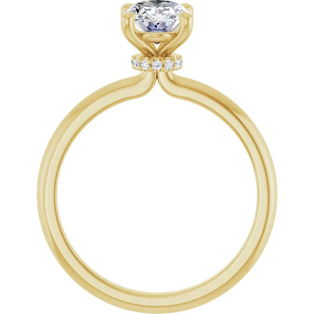 Oval Low Hidden Halo Solitaire Engagement Ring