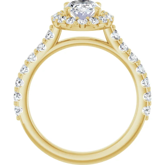 Oval Yellow Gold Halo Moissanite Engagement Ring