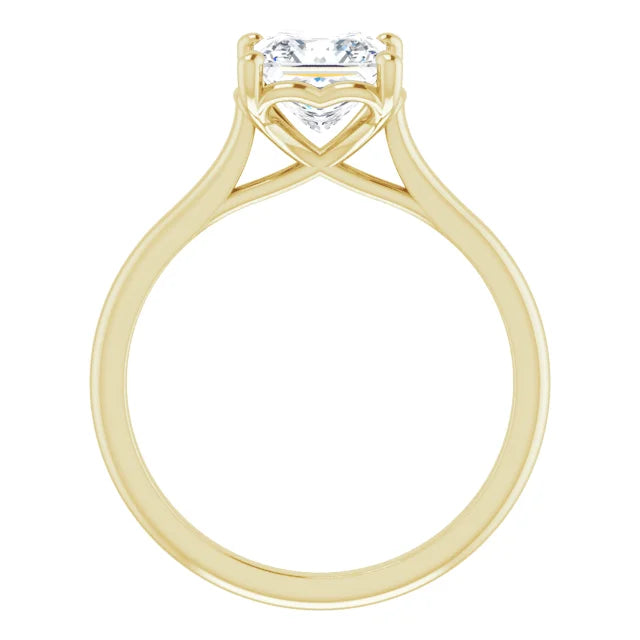 Princess Yellow Gold Four Claw Solitaire Moissanite Engagement Ring