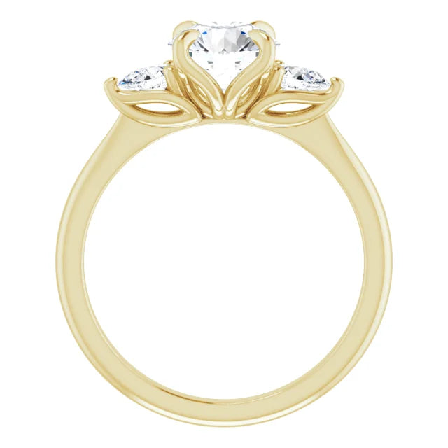 Round Brilliant Tri -Stone Style Pear Accent Engagement Ring