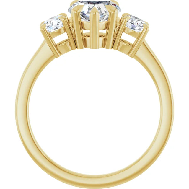 Heart Yellow Gold Tri Stone Moissanite Engagement Ring