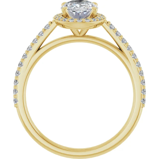 Oval Yellow Gold Halo Moissanite Engagement Ring