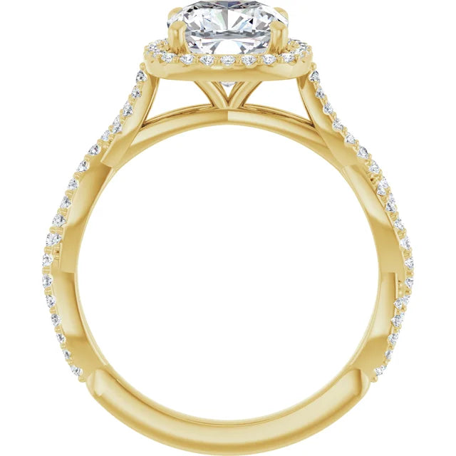 Cushion Yellow Gold Halo Twist Pave Moissanite Engagement Ring