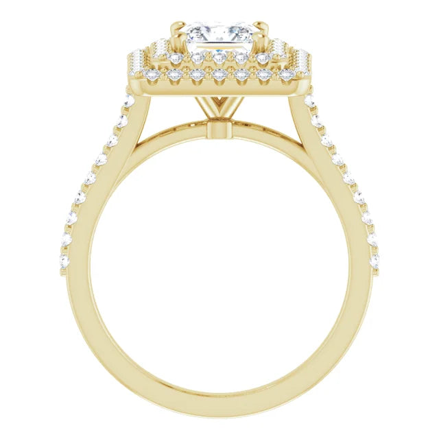 Princess Double Halo Yellow Gold Moissanite Engagement Ring