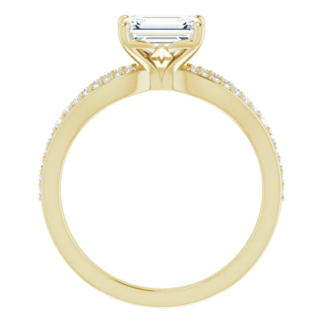 Emerald Yellow Gold East West Split Band Moissanite Engagement Ring