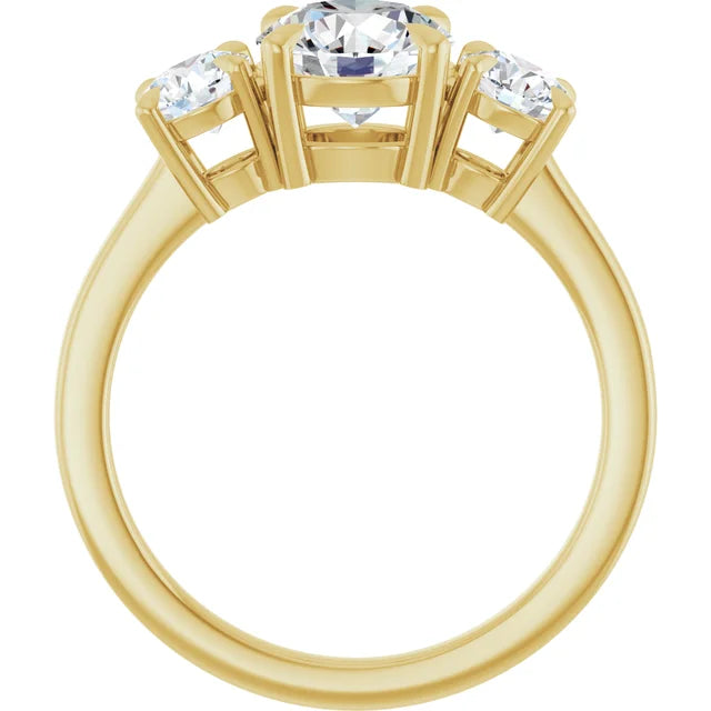 Round Brilliant Yellow Gold Tri Stone Moissanite Engagement Ring