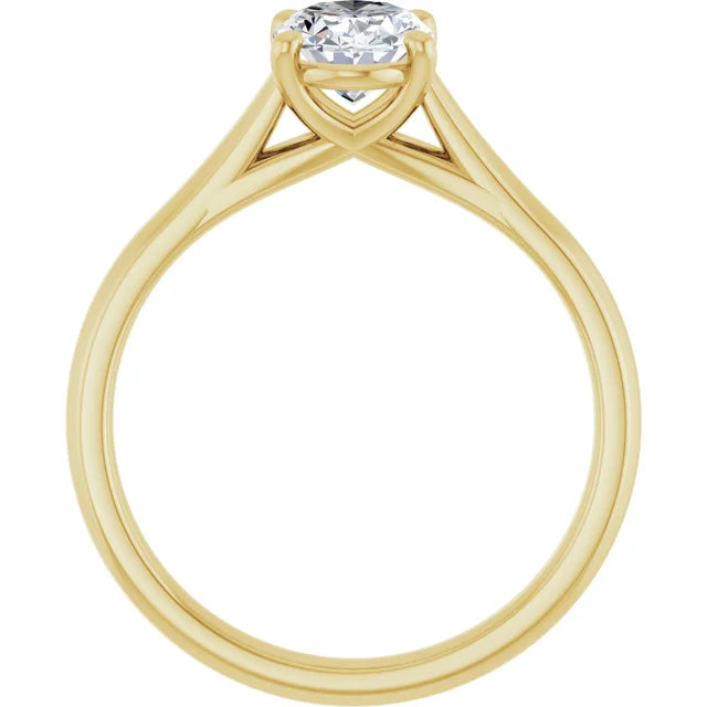 Four Claw Oval Yellow Gold Solitaire Moissanite Engagement Ring