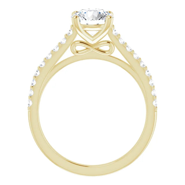 Round Brilliant Yellow Gold Pave Style Moissanite Engagement Ring