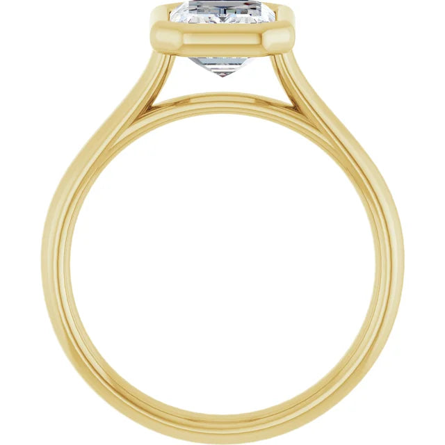 Emerald Yellow Gold Solitaire Bezel Moissanite Engagement Ring