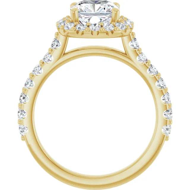 Cushion Yellow Gold Halo Moissanite Engagement Ring