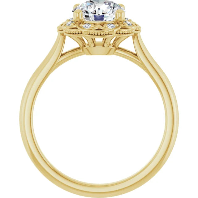 Round Brilliant Yellow Gold Halo Moissanite Engagement Ring