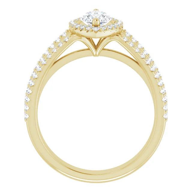 Marquise Yellow Gold Halo Split Pave Moissanite Engagement Ring