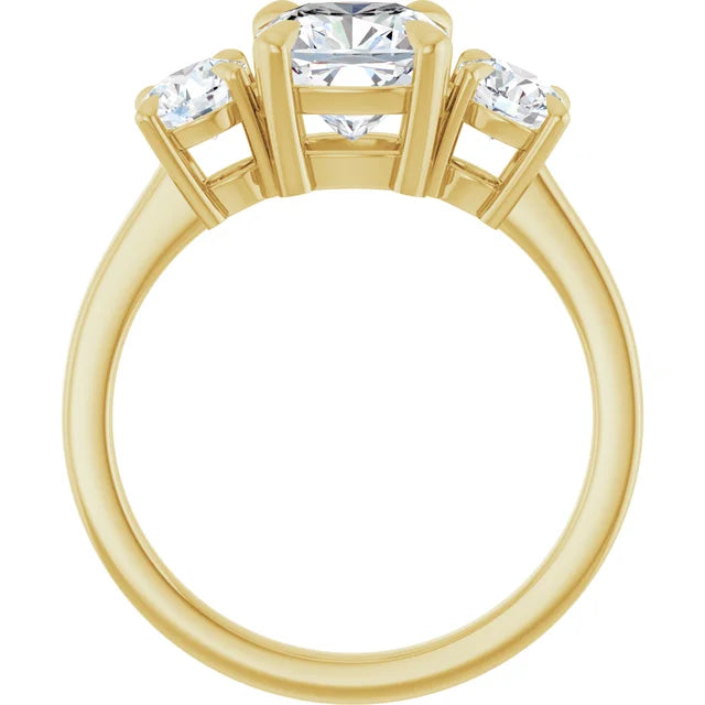 Cushion Yellow Gold Tri Stone Moissanite Engagement Ring