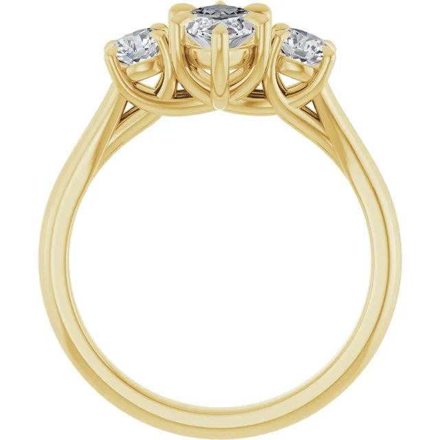 Marquise Yellow Gold Tri Stone Moissanite Engagement Ring
