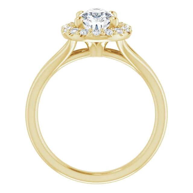 Pear Yellow Gold Halo Solitaire Split Band Moissanite Engagement Ring