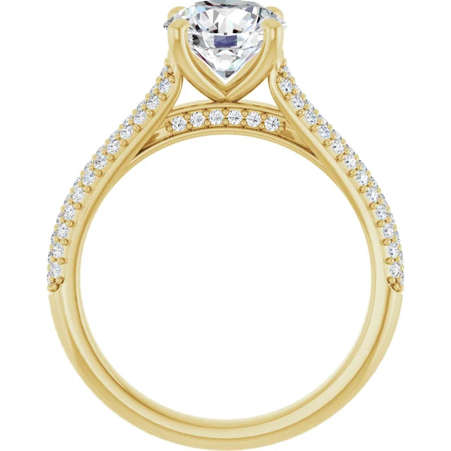 Round Brilliant Yellow Gold Pave Moissanite Engagement Ring
