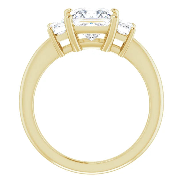 Princess Yellow Gold Tri Stone Moissanite Engagement Ring