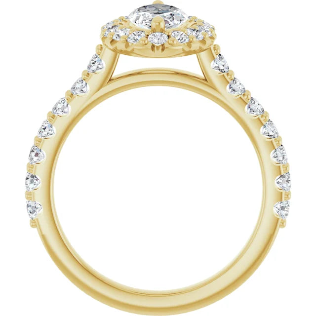 Marquise Yellow Gold Halo Moissanite Engagement Ring