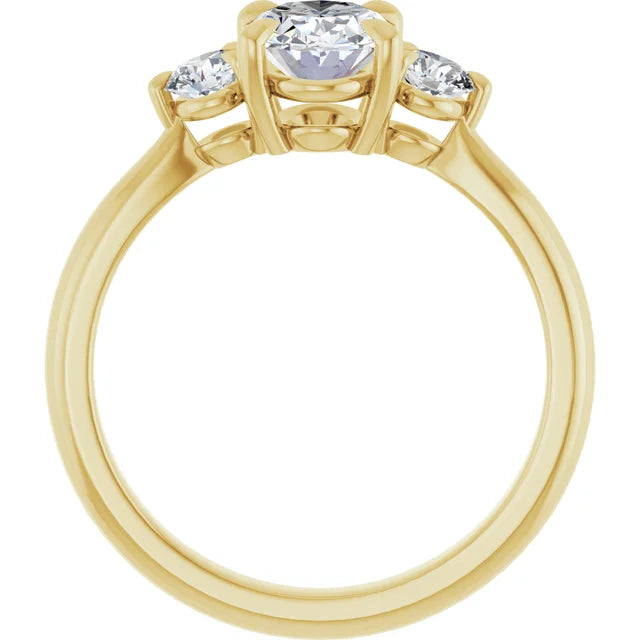 Oval Yellow Gold Tri Stone Moissanite Engagement Ring
