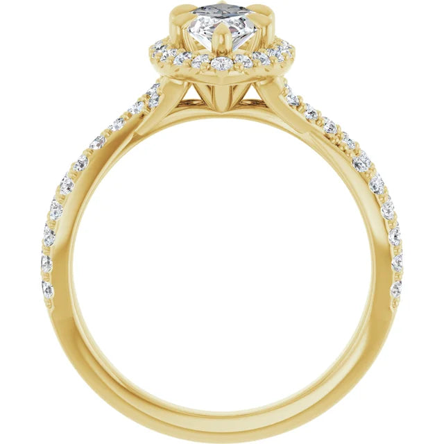Marquise Yellow Gold Twist Band Halo Moissanite Engagement Ring