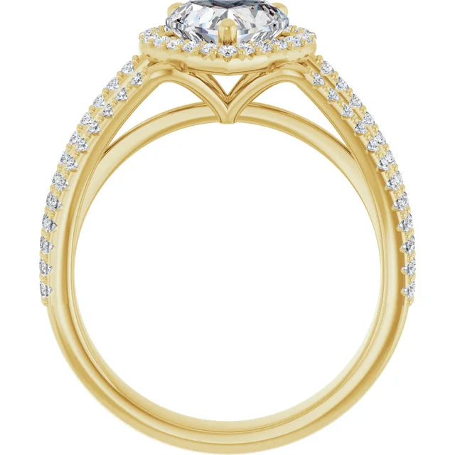 Heart Yellow Gold Halo Split Pave Moissanite Engagement Ring