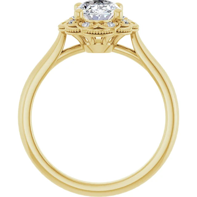 Oval Yellow Gold Halo Moissanite Engagement Ring