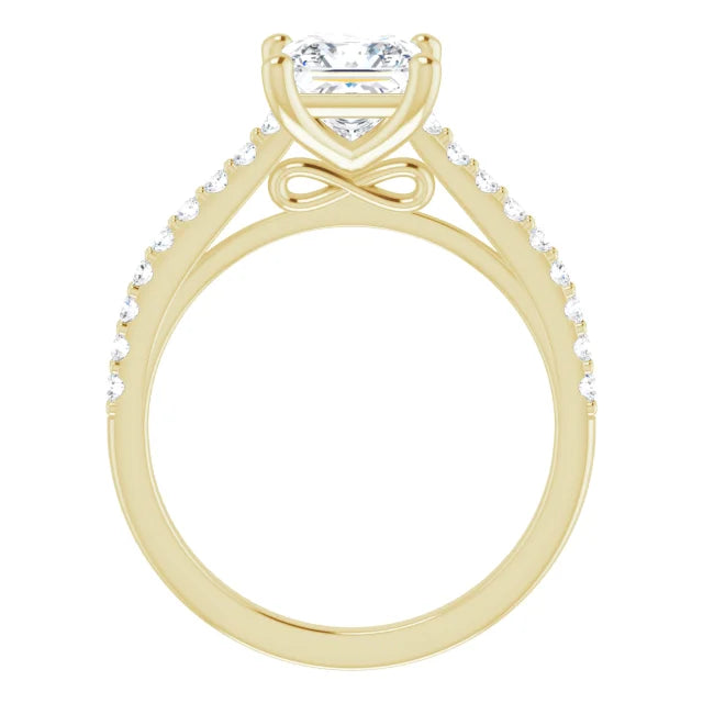 Princess Yellow Gold Pave Style Moissanite Engagement Ring