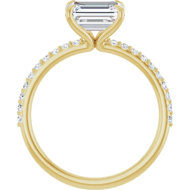 Emerald Yellow Gold East West Pave Moissanite Engagement Ring