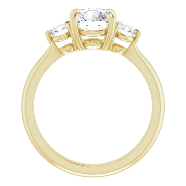 Round Brilliant Yellow Gold Tri Stone Moissanite Engagement Ring